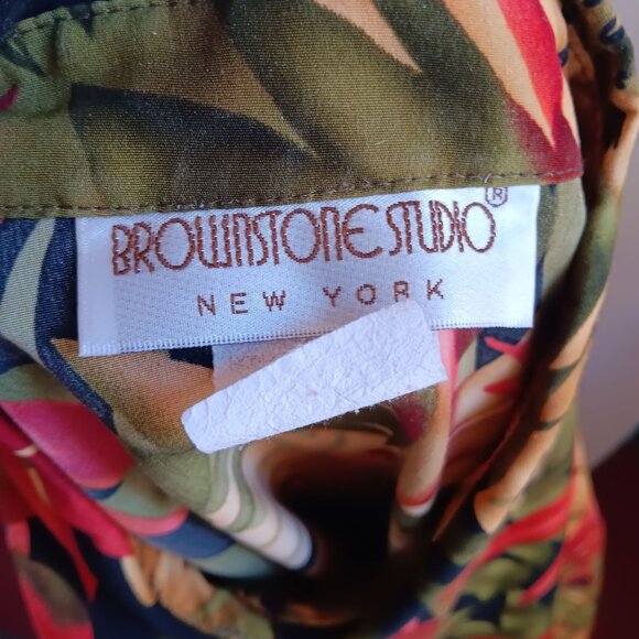 Women's XL Vintage Brownstone Studio Top 1990's Tropical Print Button-Up Blouse - Picture 3 of 7